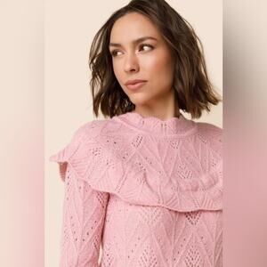 Cupcake Julea Smock Neck Pointelle Ruffle Pullover Sweater large